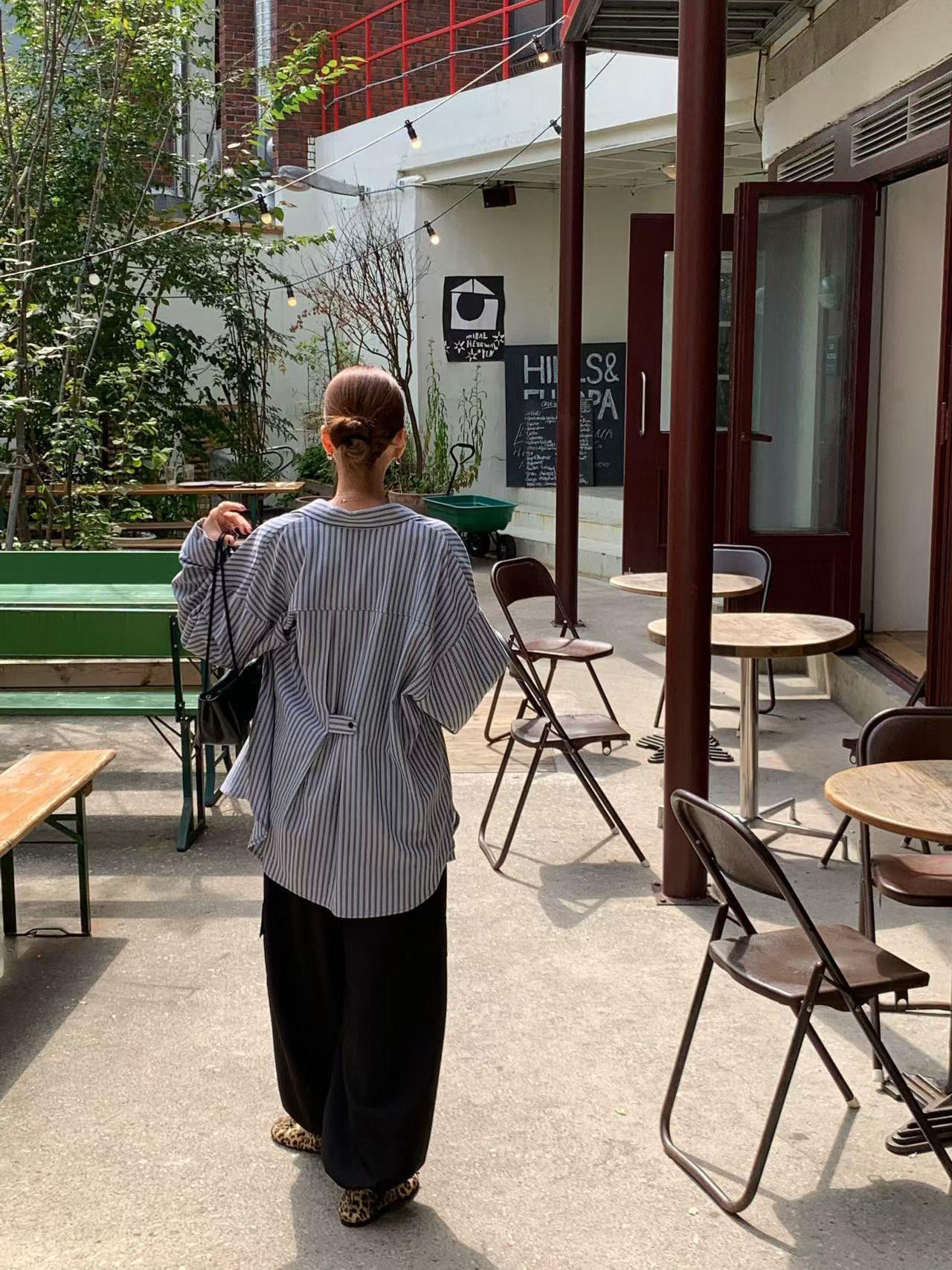 落肩直條紋襯衫
